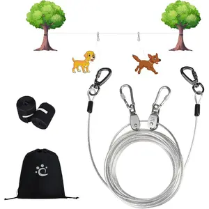 Tie Out  for Camping - 50ft Portable Overhead Trolley System for Dogs up to 200lbs, Heavy Duty Reflective Steel Wire  Runner for Yard, Parks, Outdoor Events