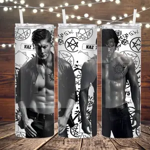 Dean & Sam Winchester 20 oz Tumbler Drinkware Cup Beverage Lid Straw skinny perfect gift Shirtless Jensen Ackles Supernatural SPN Jared Padalecki Flasks Insulated Double-Wall Vacuum Insulated Clear Lid & Straw BPA Free