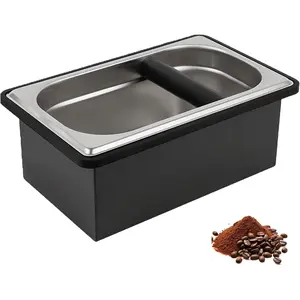 Espresso Knock Box, Coffee Knock Box for Espresso Grounds Disposal, Large Capacity, Equipped with Noise, Reduction Rubber Ring & Steel Holder, Ideal Tool for Espresso Machines, Black (Large)