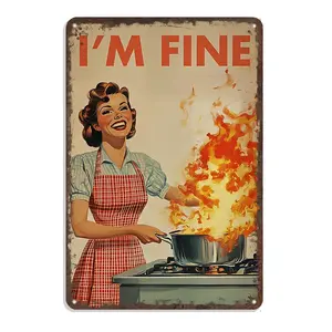 Funny Tin Sign 50s Vintage Plaque Decor Sarcastic Kitchen  - “I’M Fine” Retro Wall Art Decor For Kitchen Dining Room 8x12 Inch Easy Hanging Gift Metal