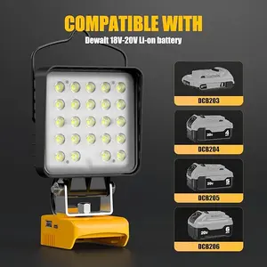 Cordless LED Work Light for Dewalt 20V Max Battery USB & Type-C Charging Dual Output 2-Level Brightness IPX4 Waterproof
