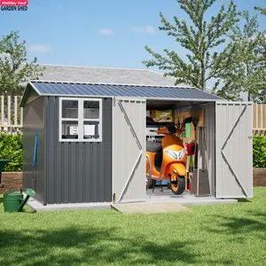 Hohuqeri 10x12 Ft Outdoor Storage Shed, Extra Large Metal Shed with Lockable Doors, Outside Steel Tiny House Ideal for Garden, Backyard, Patio Utility, Tool Storage,  robust hinge triple shedsale bicycle aoxun vent air double roof shed outdoor storage