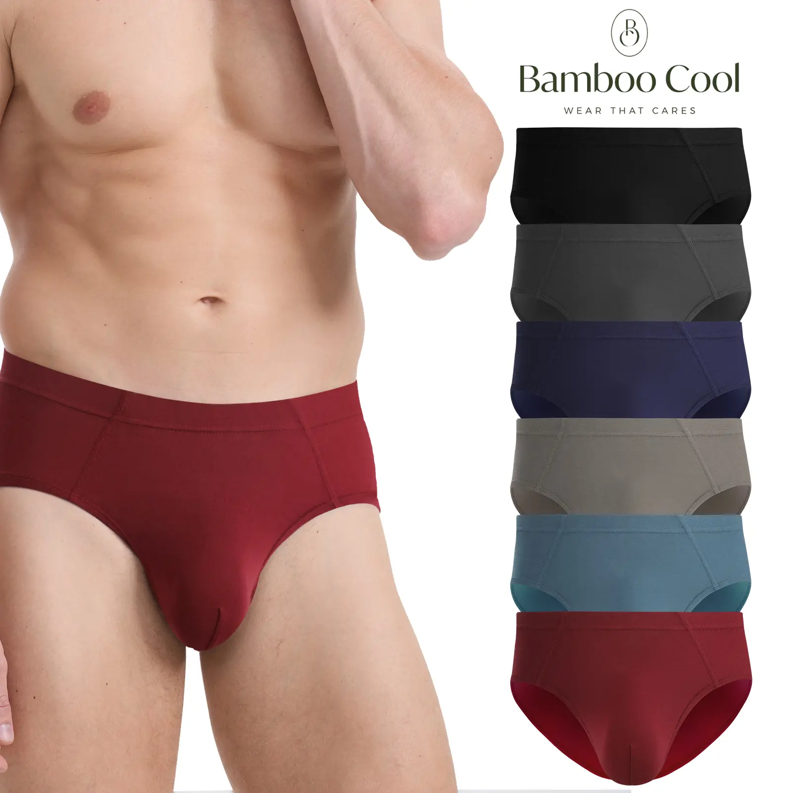 BAMBOO COOL Men's Plain Bamboo Viscose Briefs - 3D Pouch, Natural Tagless Finish, Fabric Covered Waistband, Spandex Blend, Soft Lightweight Stylish Basics for All-Day Comfort