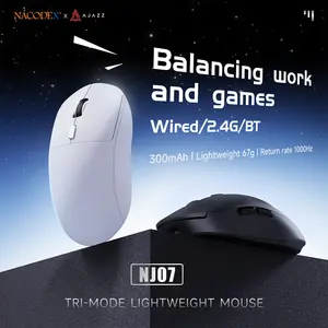 AJAZZ Wireless Office E-sports Mouse NJ07 Soft Tone Button Office Mouse 1kHz Return Rate the third mock examination 2.4 Wired BT Six Gear DPI Adjustment 12800 Lightweight 67g Support Multi system for E-sports Games and Office