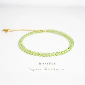 Natural Peridot Bracelet - Handmade 3mm Crystal Healing Gemstone Faceted Beads Adjustable Bracelets for Mother's Day