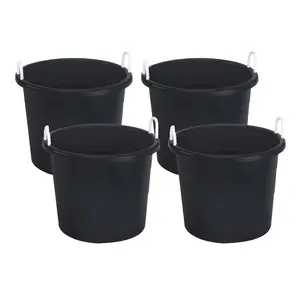 Homz Plastic 17 Gallon Utility Storage Bucket Tub w/ Rope Handle, Black, 4 Pack Homz Plastic 17 Gallon Utility Storage Bucket Tub w/ Rope Handle, Black, 4 Pack