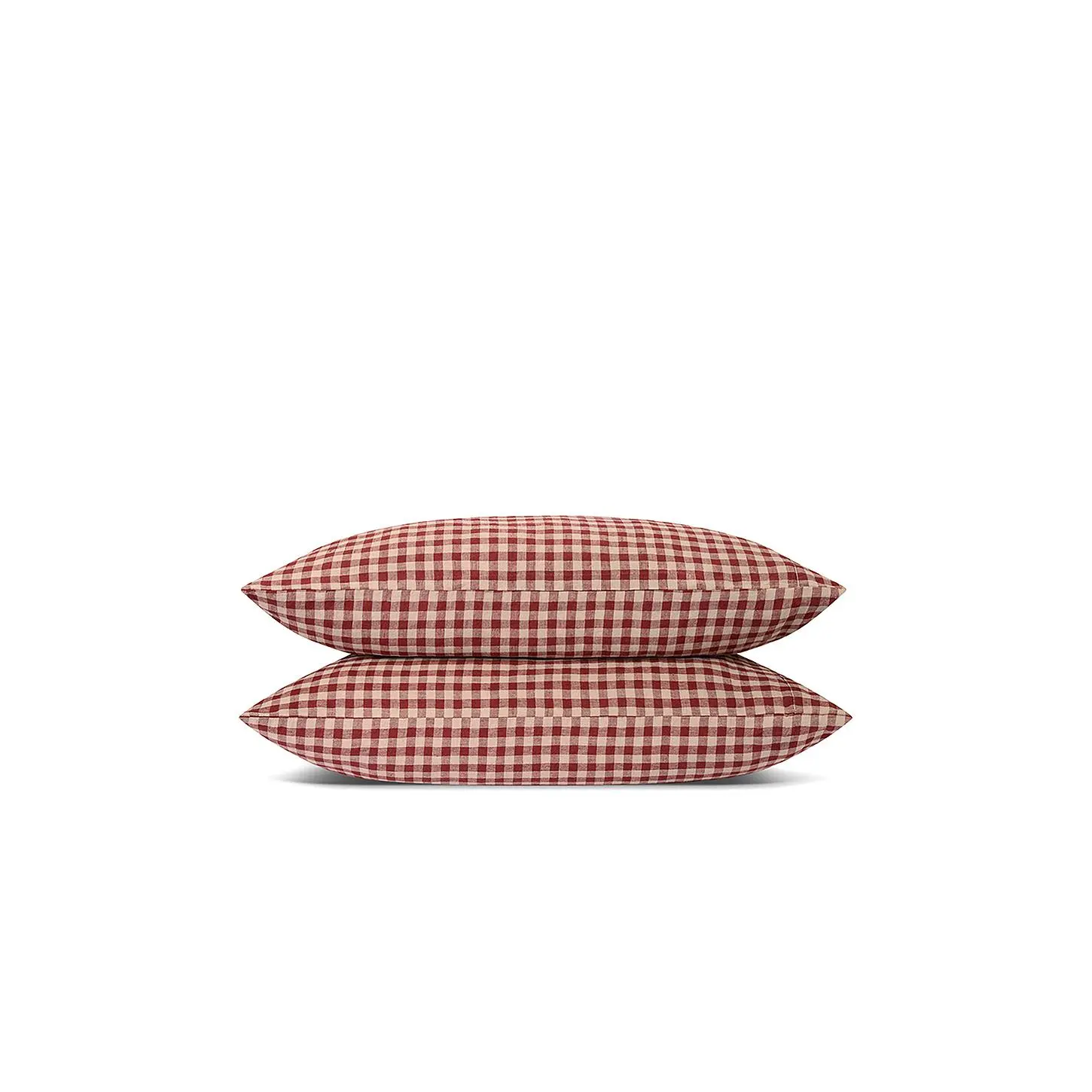 Piglet in Bed Gingham 100% Linen Pillowcase Pair in Rhubarb & Oatmeal