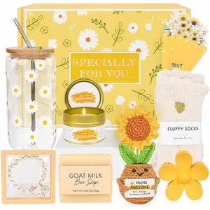 Sunshine Gifts for Teen Girls, Teen Girl Gifts Trendy Stuff, Teenage Girl Gift Baskets, Birthday Gift for Teenage, Cheer Up Set Pick Me Up Box for Woman, Daughter, Sister, Her, Best Friend (Yellow)