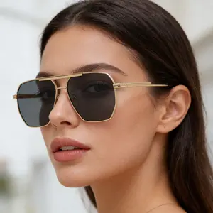 Metal double-bridge aviator style trendy sunglasses, new irregular polygonal large-frame sunglasses