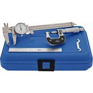 Value Collection 3-Pc Machinist Caliper & Micrometer Kit - 0 to 1" Micrometer (0.0001" Grad), Lock Nut, Ratchet Stop, Storage Case (Model 0636704)