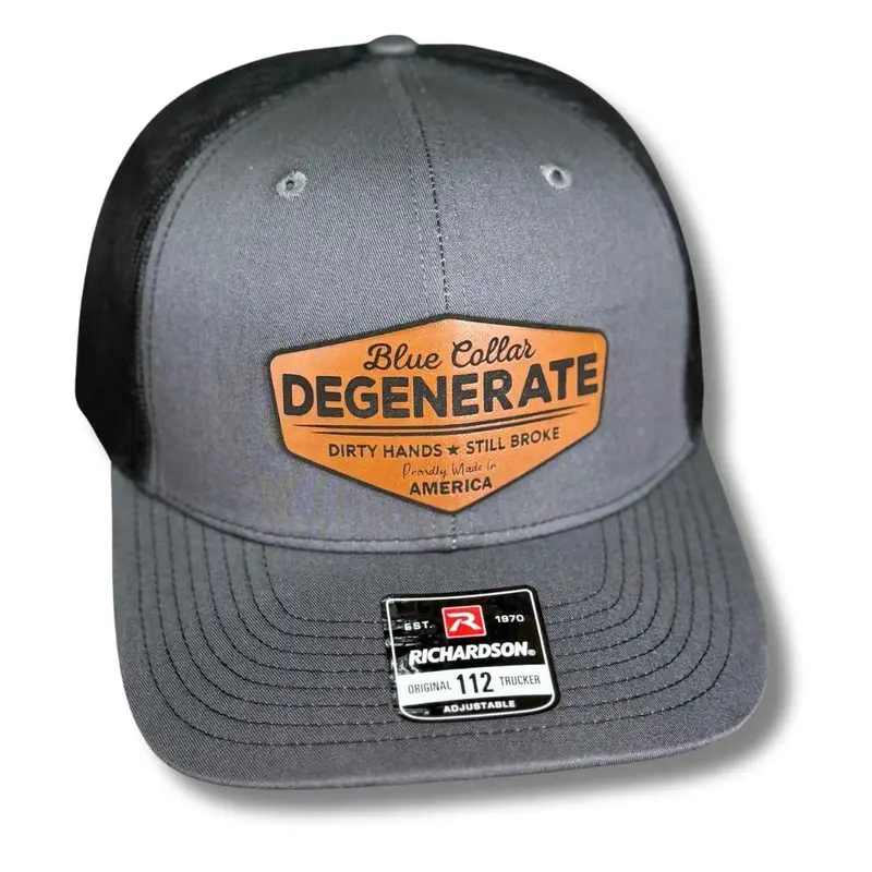 Blue Collar Degenerate - Dirty Hands, Still Broke Patch Trucker Hat - L/XL, Custom Patched "Dirty Hands Still Broke", Flat Bill Snapback, Fitted/Ponytail Option, Cool Mesh Back, Crisp Patch, Funny Dad Hat for Bar & Outdoor Use