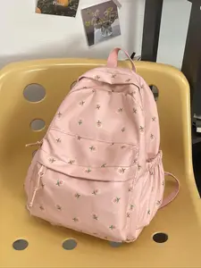 Pink flower embroidered backpack, mini and cute, sweet, delicate and fresh, light compact, cute small backpack for daily outings, fashionable and versatile, suitable for students to carry books and computers in class