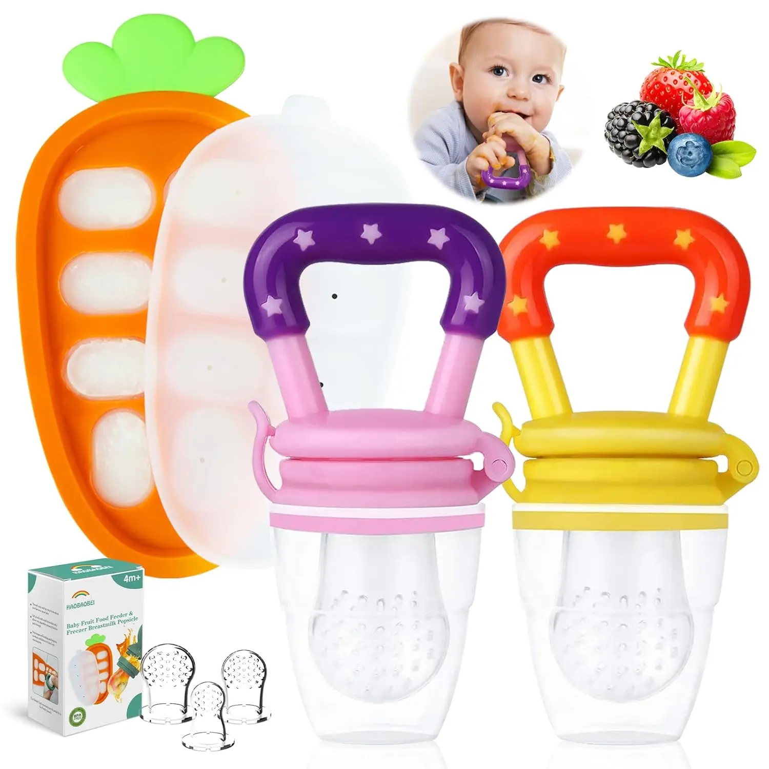 Tray Teether + Feeder Combo - Pink Yellow