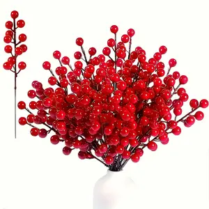 30 artificial red berries, red berry picking branches, 8.46-inch artificial berry stems, wedding, DIY handicrafts, New Year decorative flowers, artificial plant red fruit money fruit pulp, spring home decoration