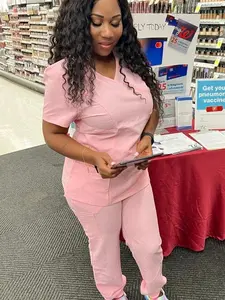 Women's stretch Scrubs Set- Comfortable V-Neck Top And Pants