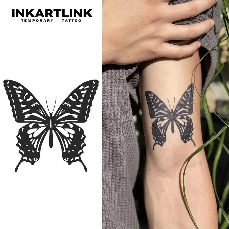 INKARTLINK Tattoo Tech, 2 Sheets Semi-Permanent Temporary Tattoos ,Ink Butterfly,Adult Art Design,Lasts 1-2 Weeks, Waterproof, Realistic Look, No Adhesive, No Reflection,For Man And Woman,Ideal for Swimming, Party