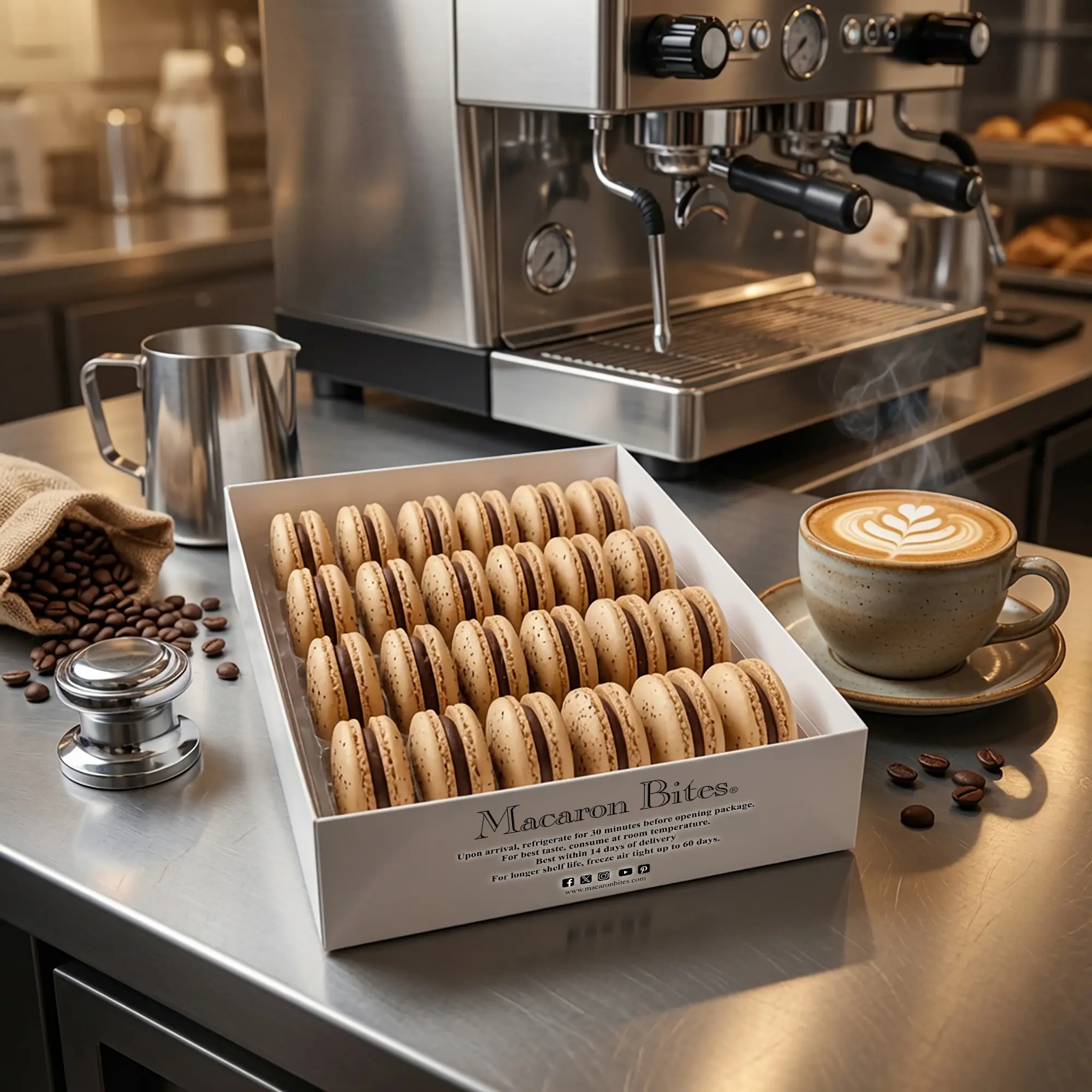 Coffee Cappuccino French Macarons Macaron Bites - 24 Count
