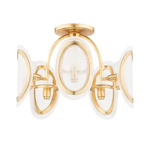 Danes Vintage Gold Leaf Semi-Flush Ceiling Light with Clear Seeded Shades