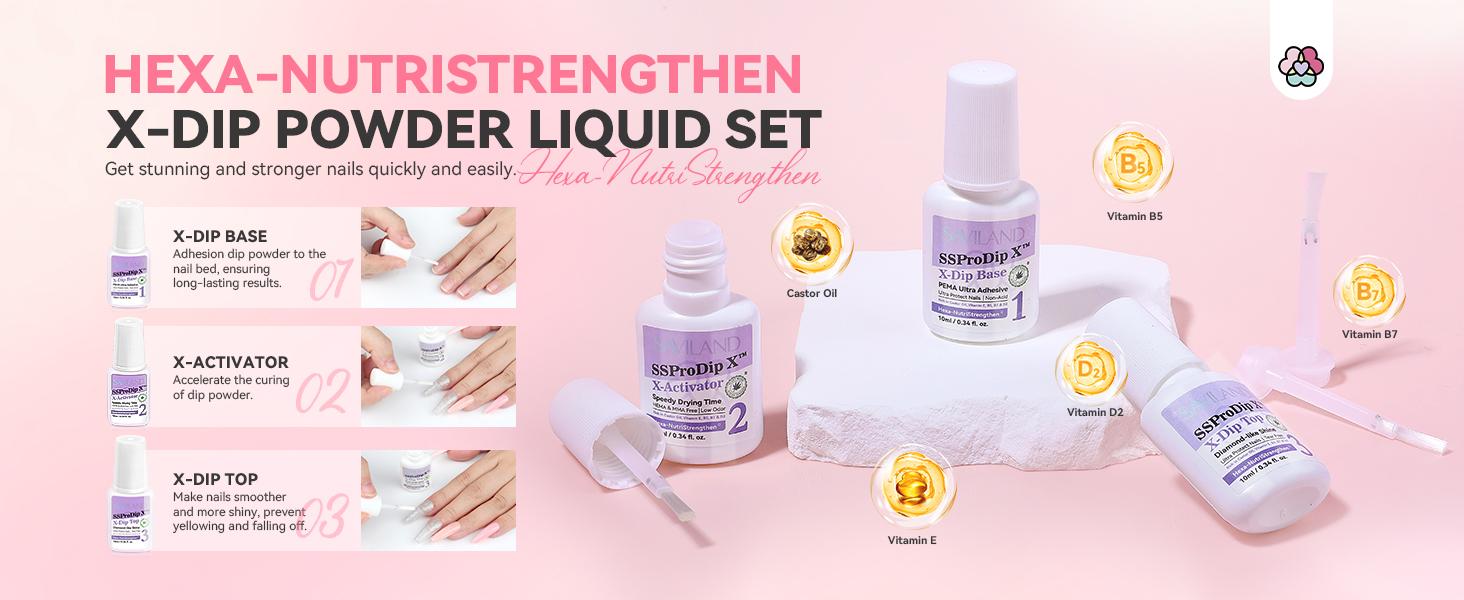 SAVILAND Dip Powder Nail Kit with Drill: 6 Color French Nail Art Perfect Beginners Set Features Pink Nude Glitter Clear Powder DIY Home Manicures