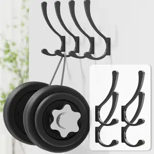 4 Pack Large Heavy Duty Wall Hooks - Black Metal Coat & Bag Hooks, Screw in, Mounted, Holds Coats, Backpacks, Purses