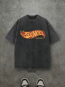 Unisex Christian "God Heals" T-Shirt - 230g Heavyweight Pure Cotton, Vintage Retro Washed Single-Sided Print, Comfortable Street Style Fall Shirt, Christian Scripture Gift Valentine's Day Valentine's Day gift hooded sweatshirt round-neck sweatshirt