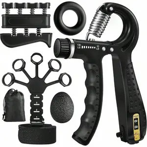 Hand Grip Enhancer Kit-Set of 5 with Adjustable Resistance, Finger Stretcher, Grip Ring and Stress Ball for Forearm Exercise and Fitness Training stable fitness table strength training elbow support ab