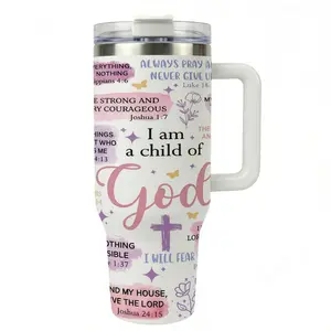 I Am A Child Of God 40oz Tumbler with Handle - Keeps Cold 24+ Hrs - Cup Holder Friendly Travel Cup - Bible Verse Christian Gift for Women Mom