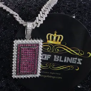 King Of Bling's 10.31ct Cubic Zirconia White 925 Sterling Silver Rectangle Shape Pendant