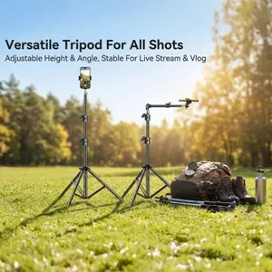 Adjustable 62.99 Inch Metal Floor Tripod, Suitable for Phone, Smartphone, Extensible Arm, Ideal for Live Streaming, Recording, Cooking, Painting, Food Photography, Tripod Stand