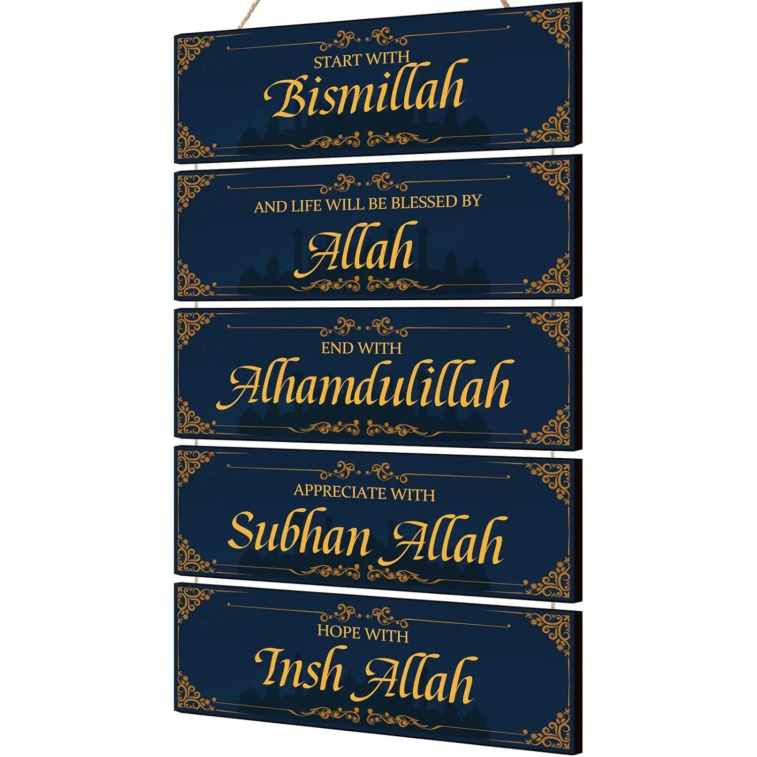 Islamic Wooden Wall Sign Decor Ramadan Decorations for Home Eid Ramadan Mubarak Eid Al Adha Decor Start with Bismillah End with Alhamdulillah Inspirational Wall Art for Muslim Home(Blue, )