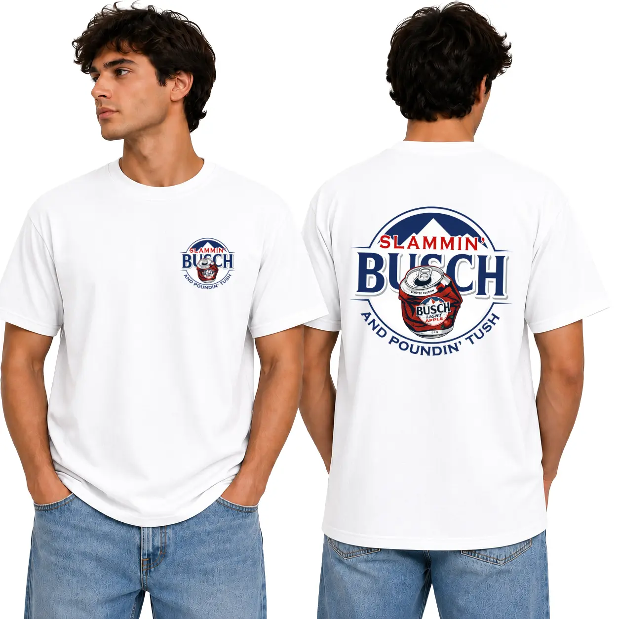 Slammin Busch Apple Beer Lover T-Shirt, Vintage Beer Can Graphic Tee, Funny Tailgate BBQ Party Shirt