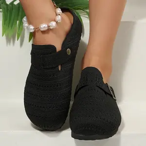 Breathable Slip-On Clogs for Women Perforated Open Heel Mules with Buckle Detail Indoor Outdoor Shoes
