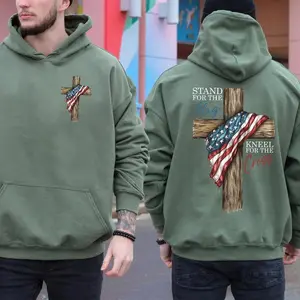 Gildan Heavy Cotton Patriotic Christian Hoodie Stand For The Flag Kneel For The Cross USA Pullover for Women & Men 4th of July Faith Apparel 100% U.S. Cotton
