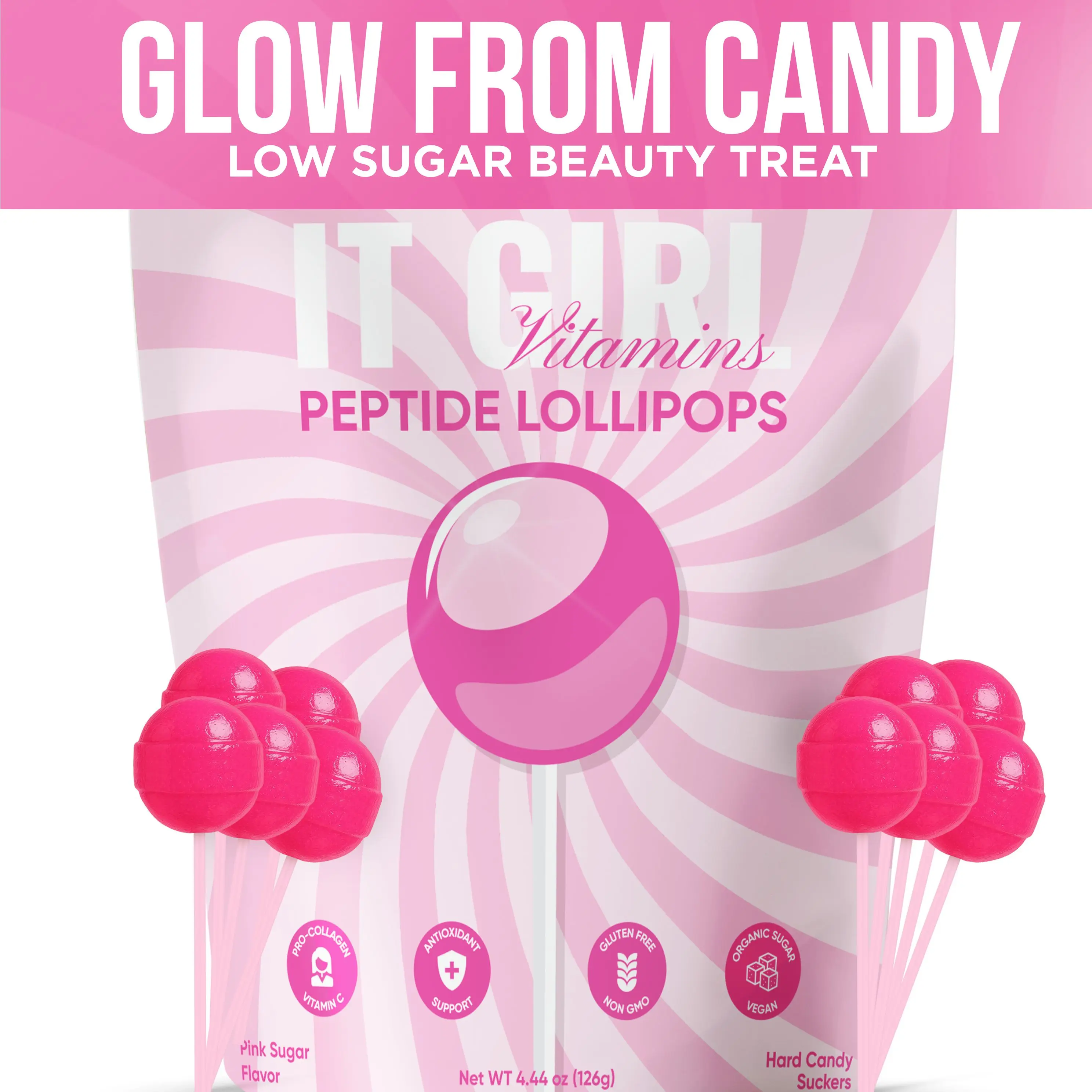 Collagen Peptide Beauty Lollipops for Women with Vitamin C & Hyaluronic Acid for Hair Skin & Nails