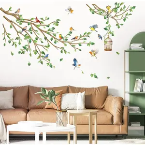 Birds  Tree Branch Wall  Spring Green Leaves Flying Bird Wall Stickers Living Room Bedroom Sofa TV Background Wall Decor