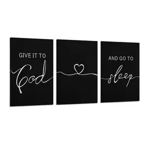 "Leave everything to God, then sleep peacefully" letter pattern wall decoration, canvas wall painting, 3 pieces/set, suitable for home, living room, bedroom or office decoration.