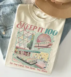 Retro Keep It 100 Shirt, The Land The Seas The Skies WDW Shirt, Magic Kingdom Theme Park Tee, Family Trip Gift, Epcot Tee