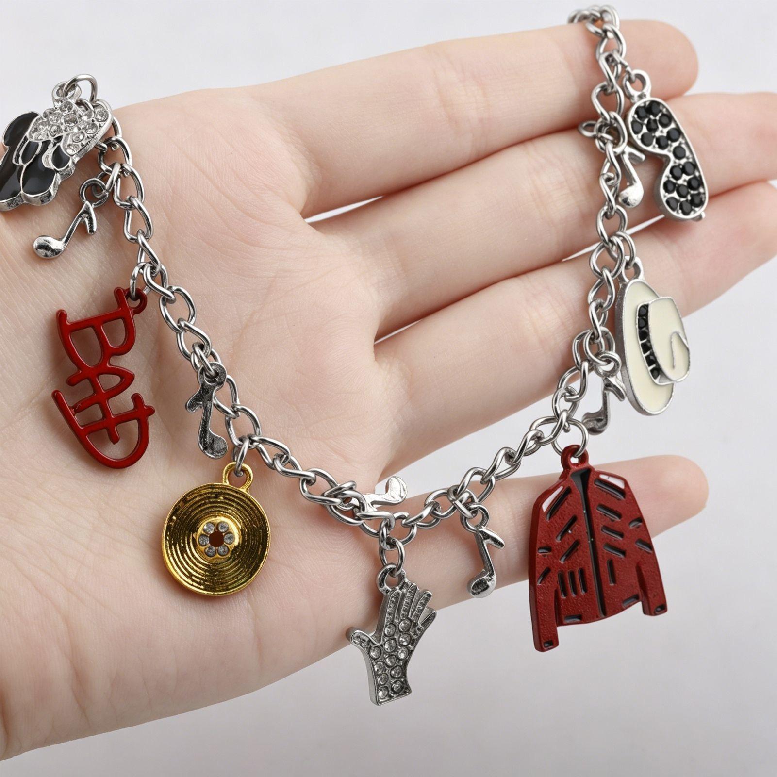 Michael Jackson Charm Bracelet - Red Jacket, "BAD" Logo & Assorted Charms for Fans, Jewelry-Making Accessory, Gift for MJ Enthusiasts