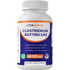 Vitamatic Clostridium butyricum 25 Million - Gut Health - 60 DR Capsules (Delayed Released) - Made with Prebiotic Inulin Fiber