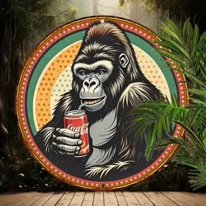 Aluminum Sign One Piece Rustic Style Vintage Gorilla with Coca Cola Waterproof Aluminum Wall Art for Home Decor