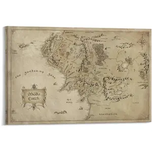 FGJERIO Middle Retro Earth Map Canvas Poster Wall Art Decor Print Picture Paintings for Living Room Bedroom Decoration 16x24inch(40x60cm)