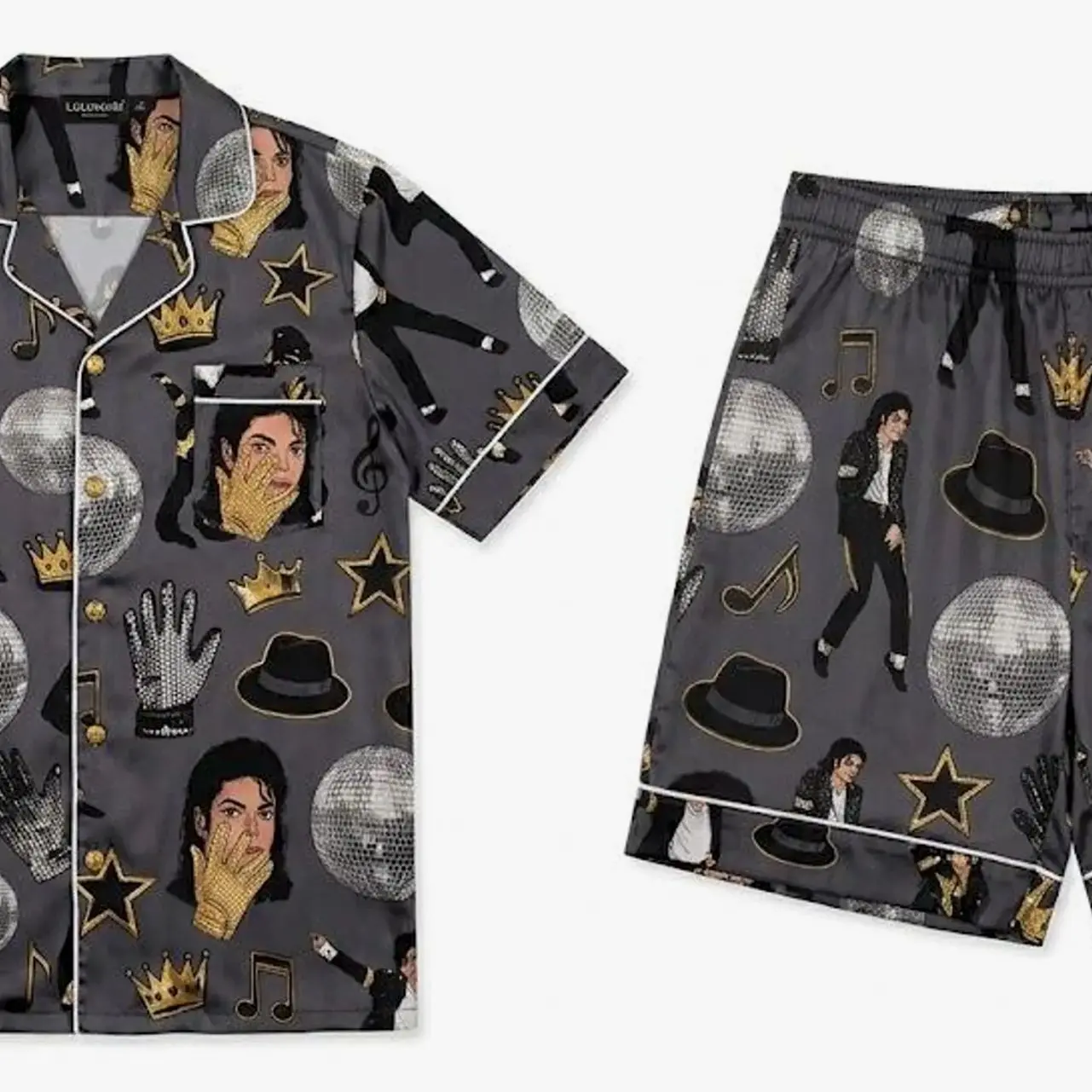 Satin Pajama Set, Pop Music Dancer Print Sleepwear, Unisex Lounge Set