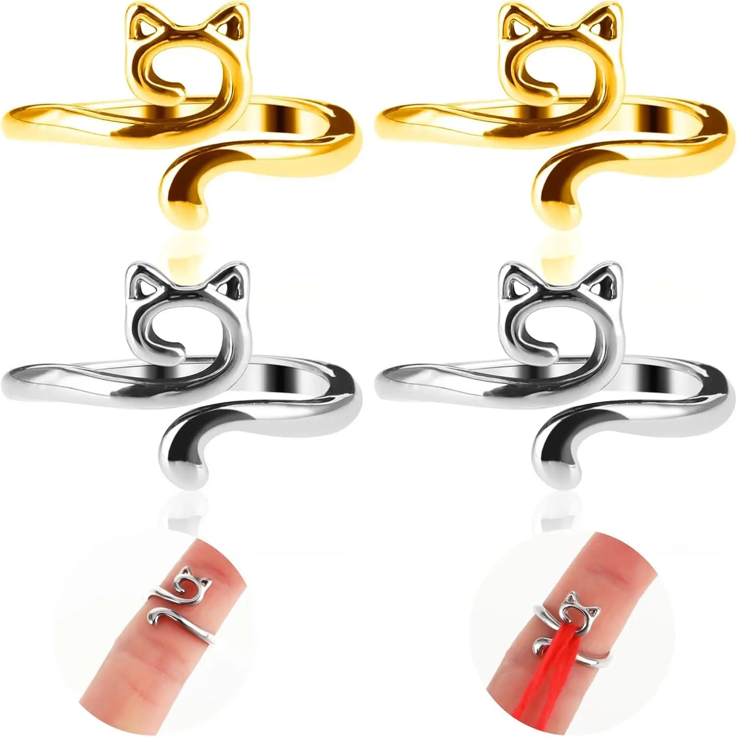 4 count Knitting Crochet Loop Ring for Fingers Metal Open Yarn Guide Crochet Rings Adjustable Braided Faster Knitting Thimbles Holders Accessories for Crochet Mother Grandma Gifts ( )