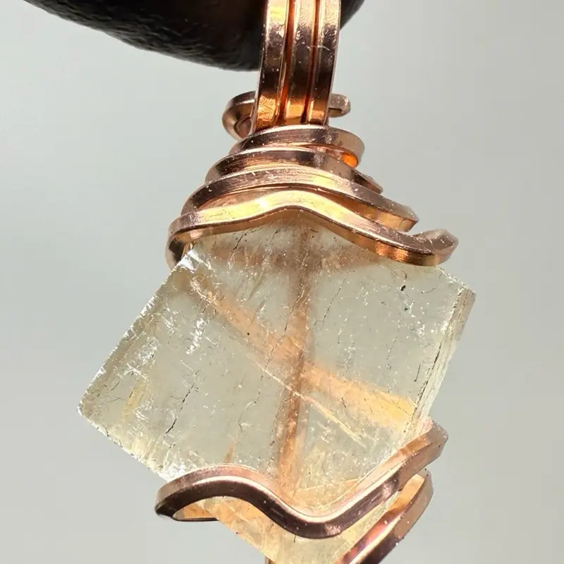 Optical Honey Golden Orange Calcite Copper PENDANT Unique Artisan Crafted Design