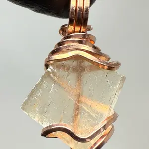 Optical Honey Golden Orange Calcite Copper PENDANT Unique Artisan Crafted Design