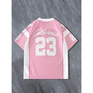 Men's Regular Fit Californian Letter Print V Neck Short Sleeve T-shirt, Casual Sporty Baseball Jersey for Daily Wear, Men's Top for All Seasons, Stylish Jersey