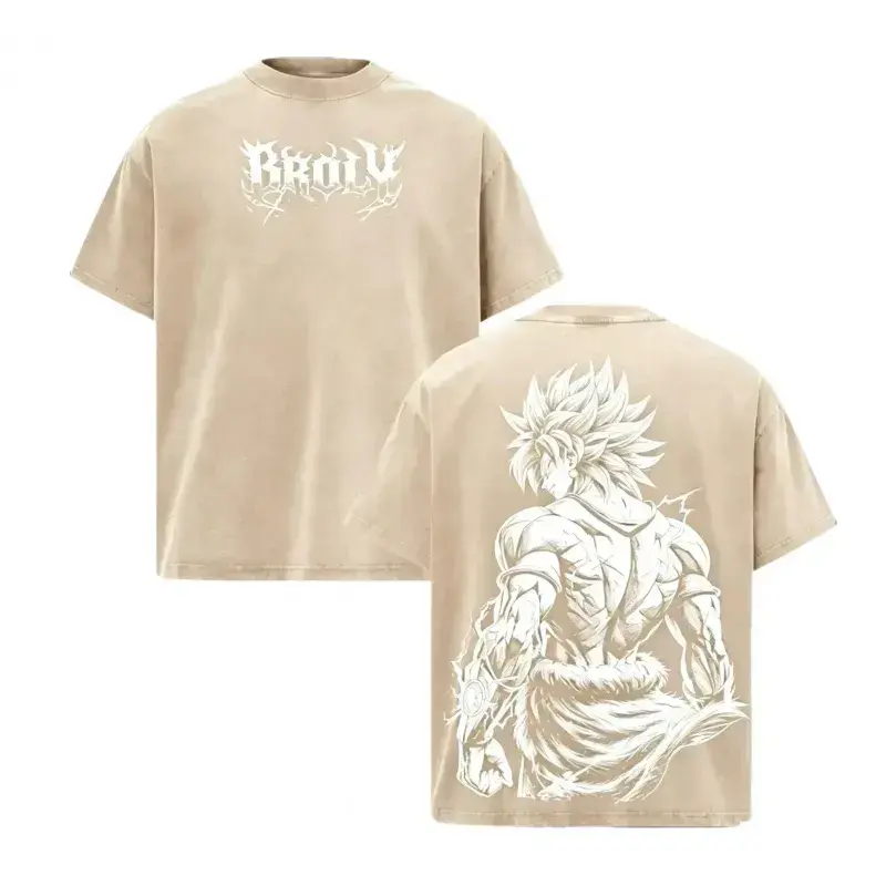 Unisex Broly DBZ Graphic T-Shirt, Oversized Vintage Washed Round Neck Top, Soft Cotton 90s Streetwear Gym Pump Cover, Graphic Art, Casual, Washed Effect, Shortsleeve, Menswear