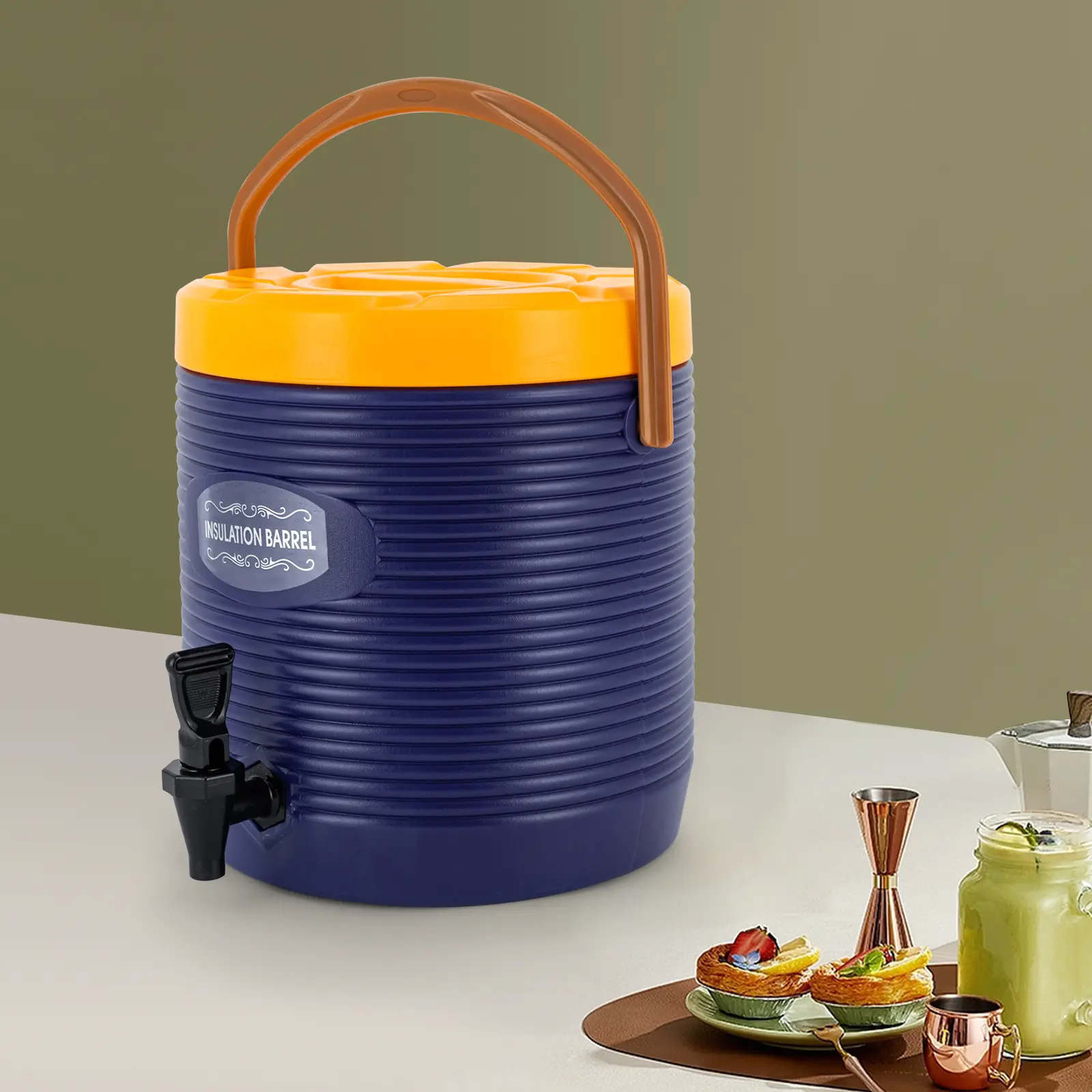 Hot and Cold Drink Dispenser, 3.4Gal Insulated Beverage Dispenser with Faucet, Stainless Steel Hot & Cold Drinks Bucket, Insulated Container for Hot Water Coffee Tea Chocolate Milk (Blue)