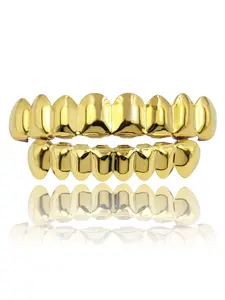 Hip-hop gold braces set, 8 upper and 8 lower teeth each, smooth braces, street casual style, rap, Teeth Kit