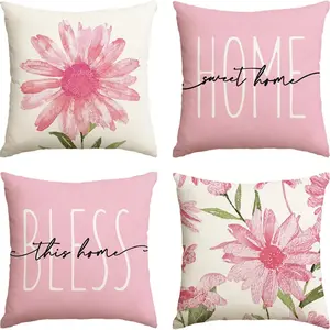 4 Piece Floral Print Pillow Covers Set, Cozy Home Decor, 18x18 Inches, Sofa Bed Headrest Cushion Cases, No Insert Included